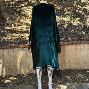 Jennafer Grace emerald velvet Cabaret Mock Neck Caftan Kaftan Dress with fringe
